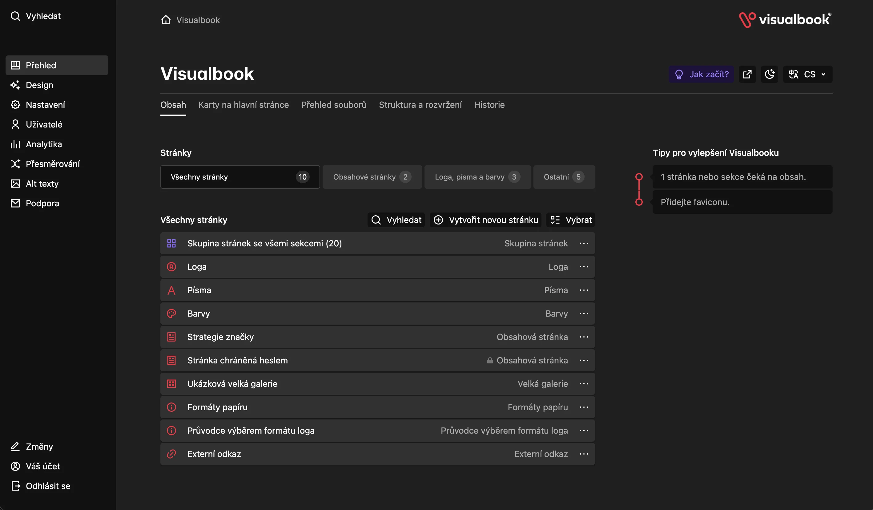 Admin panel Visualbooku – přehled projektu